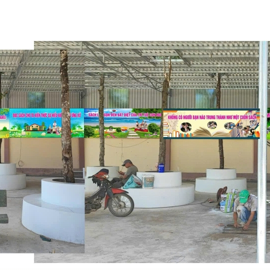 Kiến Tạo "Thư Viện Hạnh Phúc": Thiết Kế & In Backdrop, Tranh Tường Chủ Đề Giáo Dục Sống Động, Truyền Cảm Hứng! khu vực bến cát